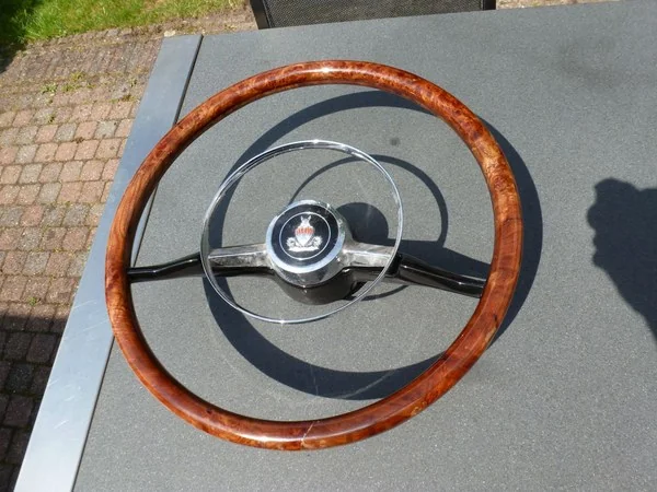 Handcrafted wooden steering wheel for classic car